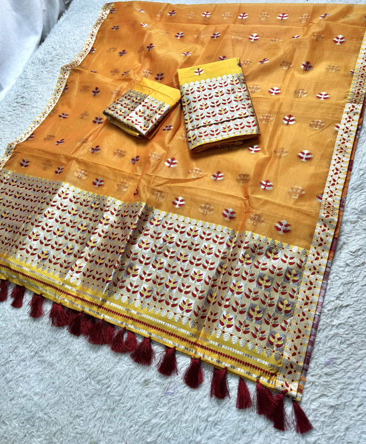 Ready-To-Wear Silver Jari Premium Poly Mekhela Art-Nuni Sador