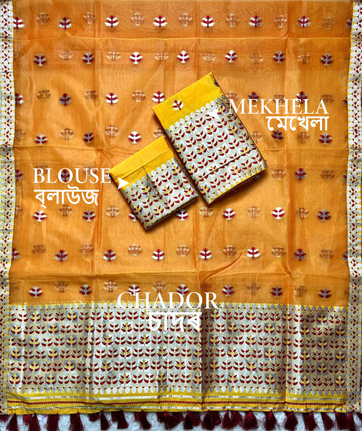 Ready-To-Wear Silver Jari Premium Poly Mekhela Art-Nuni Sador