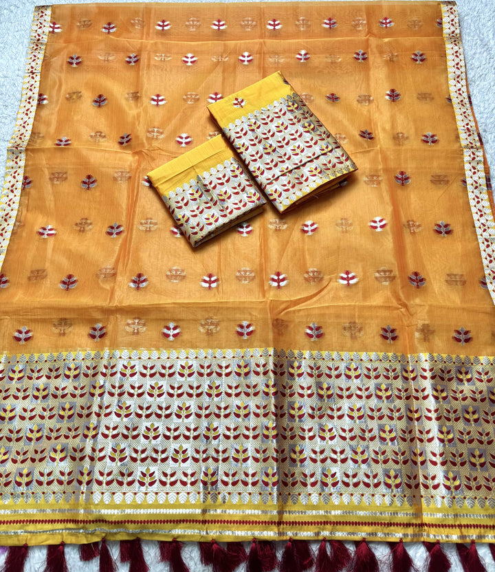 Ready-To-Wear Silver Jari Premium Poly Mekhela Art-Nuni Sador