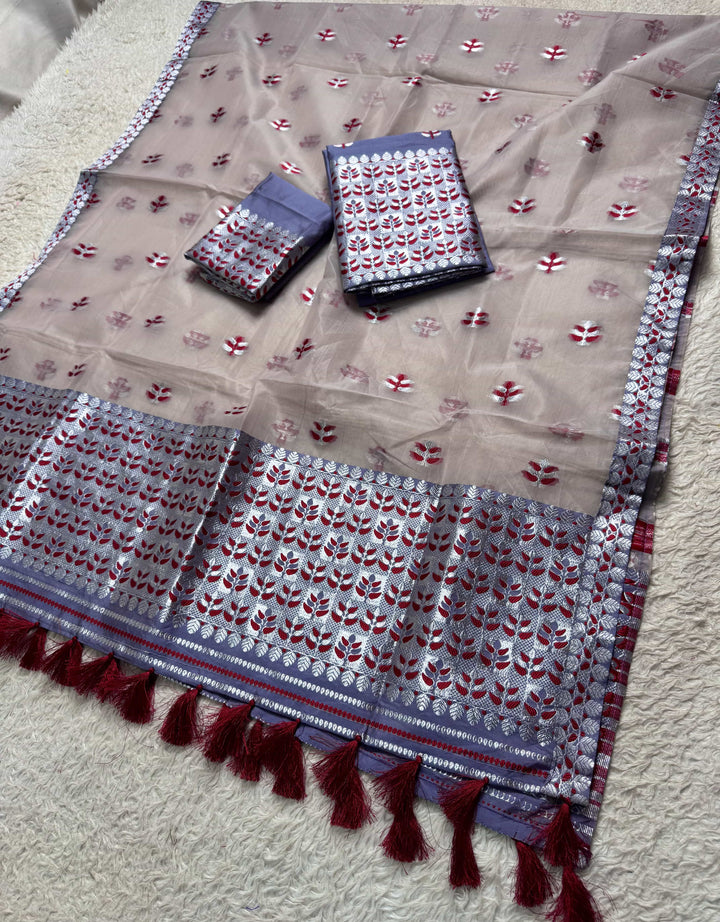 Ready-To-Wear Silver Jari Premium Poly Mekhela Art-Nuni Sador
