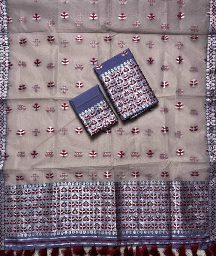 Ready-To-Wear Silver Jari Premium Poly Mekhela Art-Nuni Sador