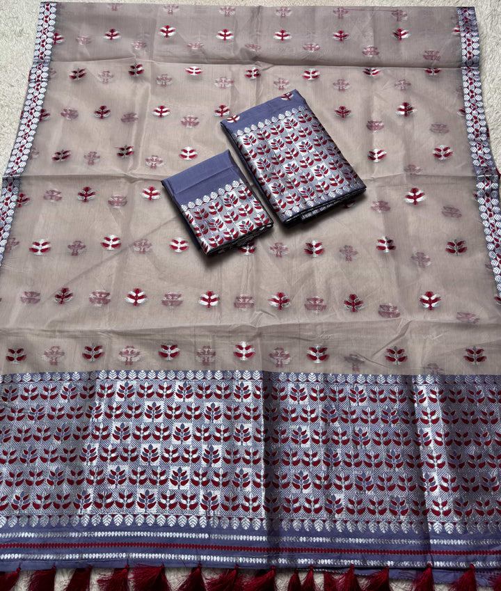 Ready-To-Wear Silver Jari Premium Poly Mekhela Art-Nuni Sador