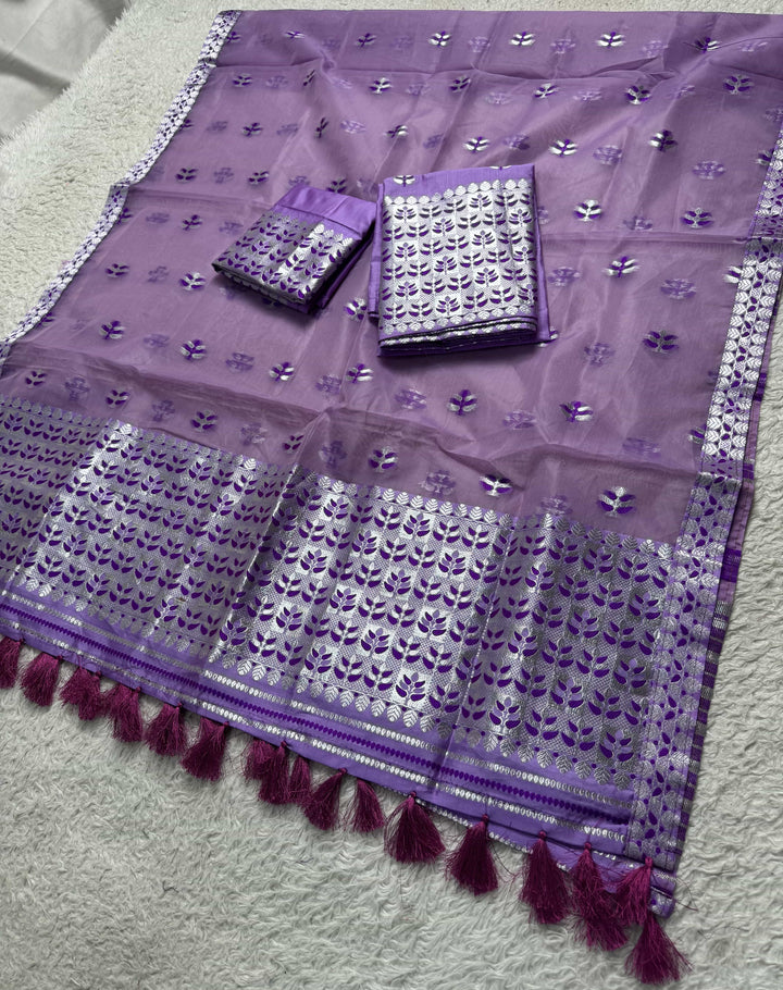 Ready-To-Wear Silver Jari Premium Poly Mekhela Art-Nuni Sador