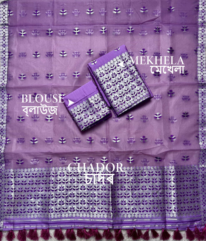 Ready-To-Wear Silver Jari Premium Poly Mekhela Art-Nuni Sador