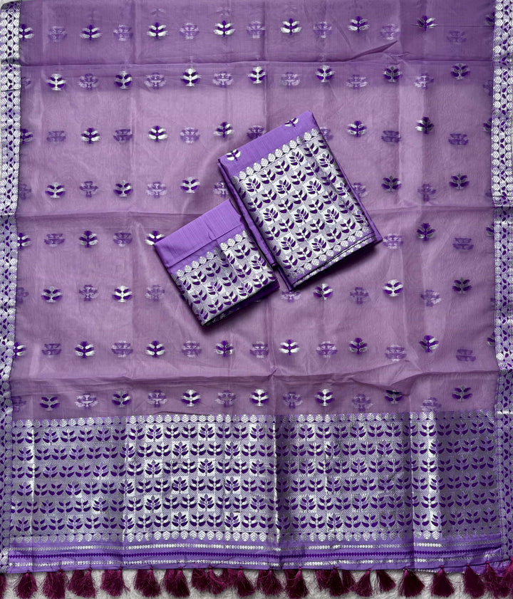 Ready-To-Wear Silver Jari Premium Poly Mekhela Art-Nuni Sador