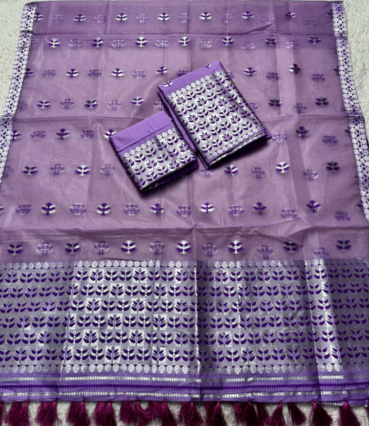 Ready-To-Wear Silver Jari Premium Poly Mekhela Art-Nuni Sador