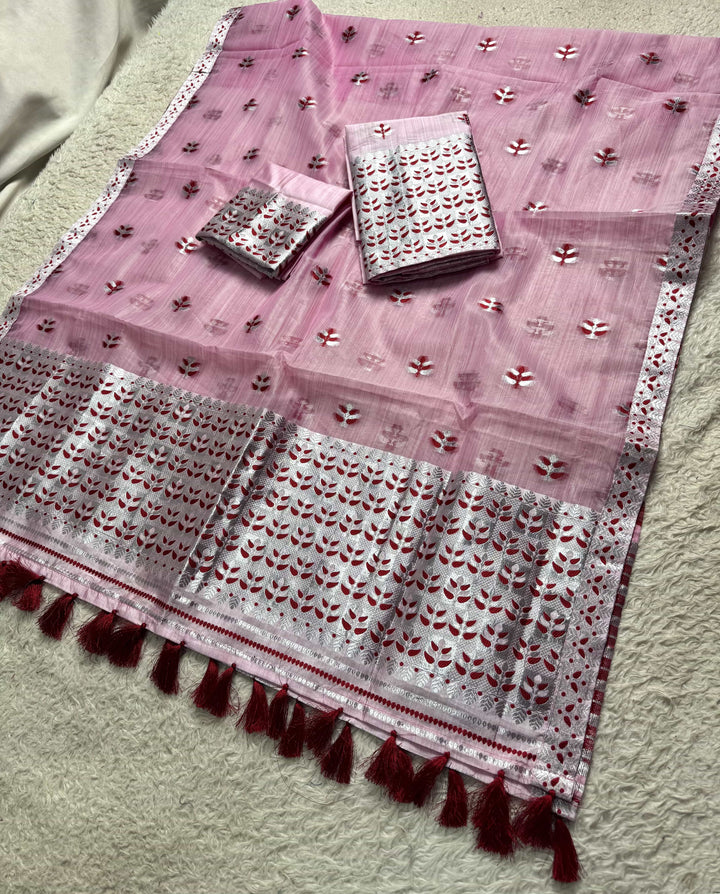 Ready-To-Wear Silver Jari Premium Poly Mekhela Art-Nuni Sador