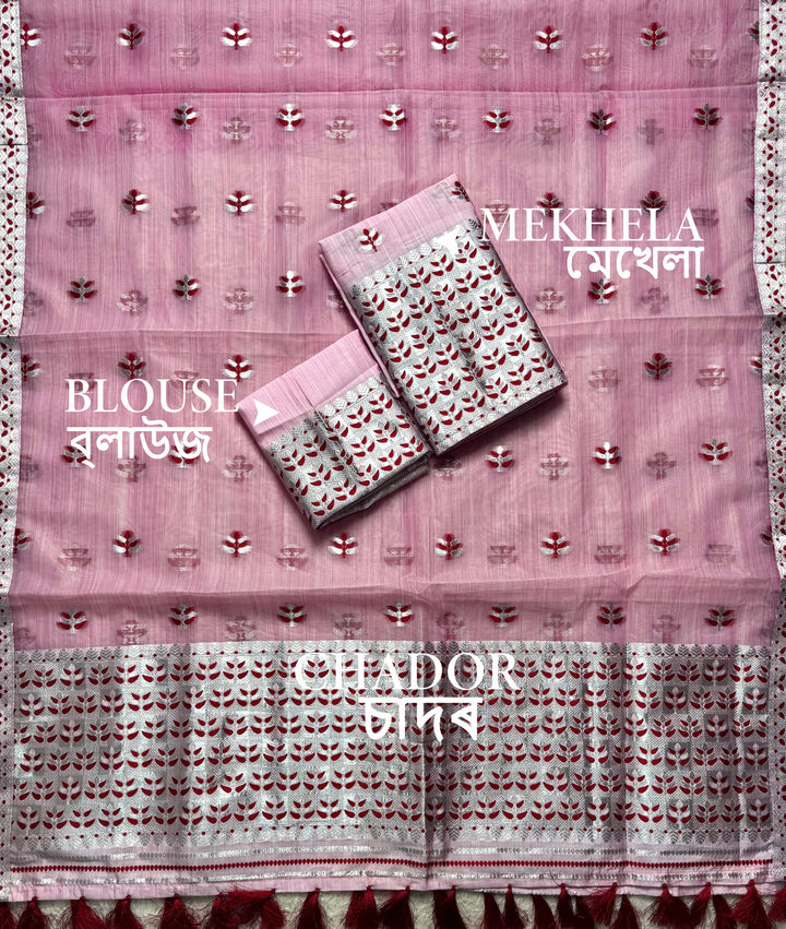 Ready-To-Wear Silver Jari Premium Poly Mekhela Art-Nuni Sador