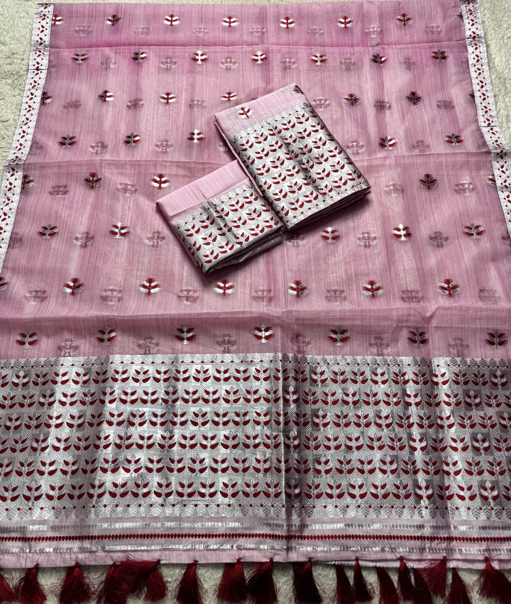 Ready-To-Wear Silver Jari Premium Poly Mekhela Art-Nuni Sador