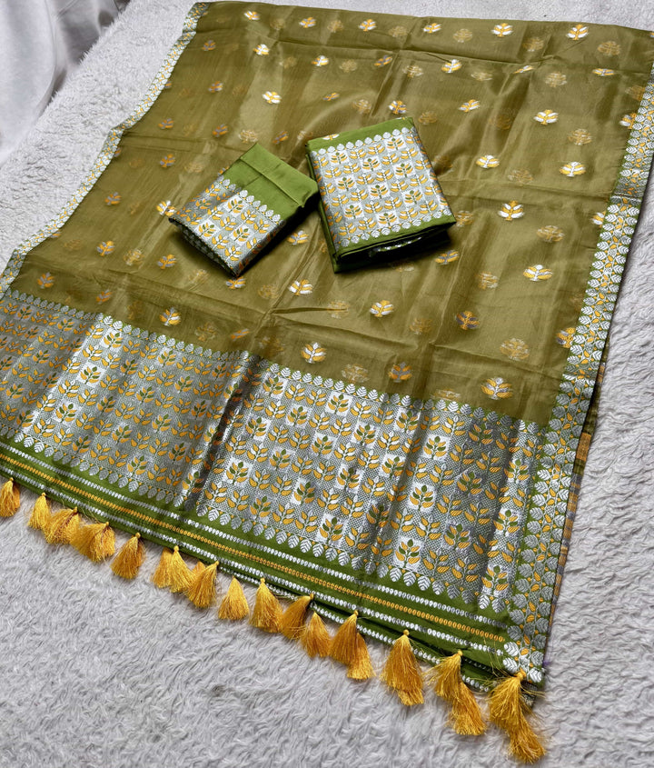 Ready-To-Wear Silver Jari Premium Poly Mekhela Art-Nuni Sador