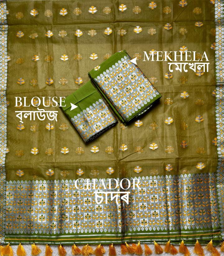 Ready-To-Wear Silver Jari Premium Poly Mekhela Art-Nuni Sador