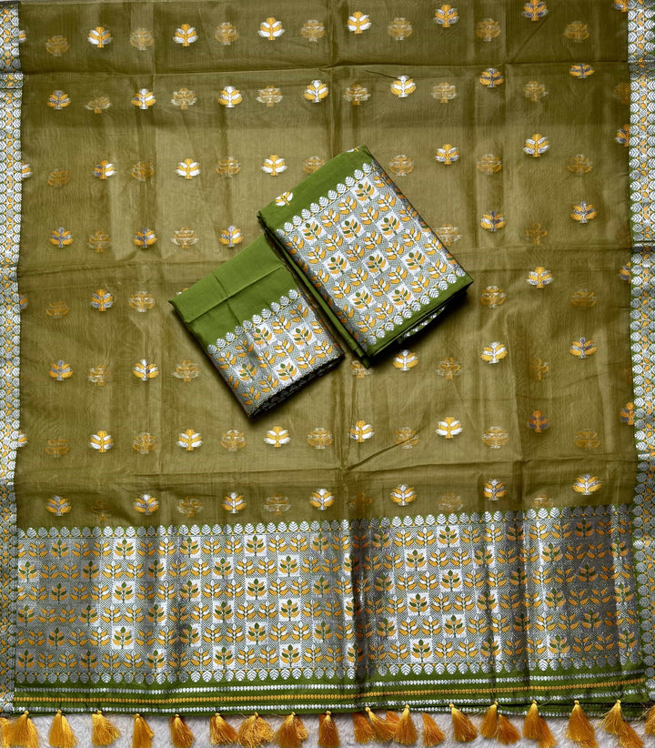 Ready-To-Wear Silver Jari Premium Poly Mekhela Art-Nuni Sador