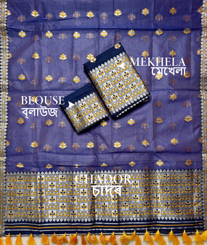 Ready-To-Wear Silver Jari Premium Poly Mekhela Art-Nuni Sador