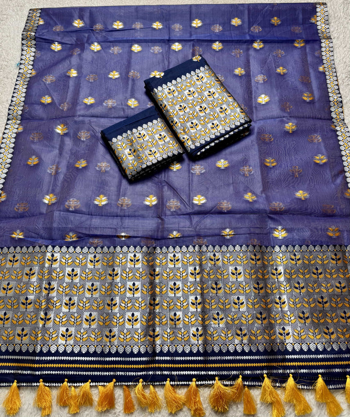 Ready-To-Wear Silver Jari Premium Poly Mekhela Art-Nuni Sador