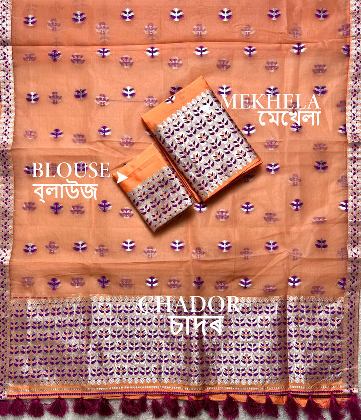 Ready-To-Wear Silver Jari Premium Poly Mekhela Art-Nuni Sador