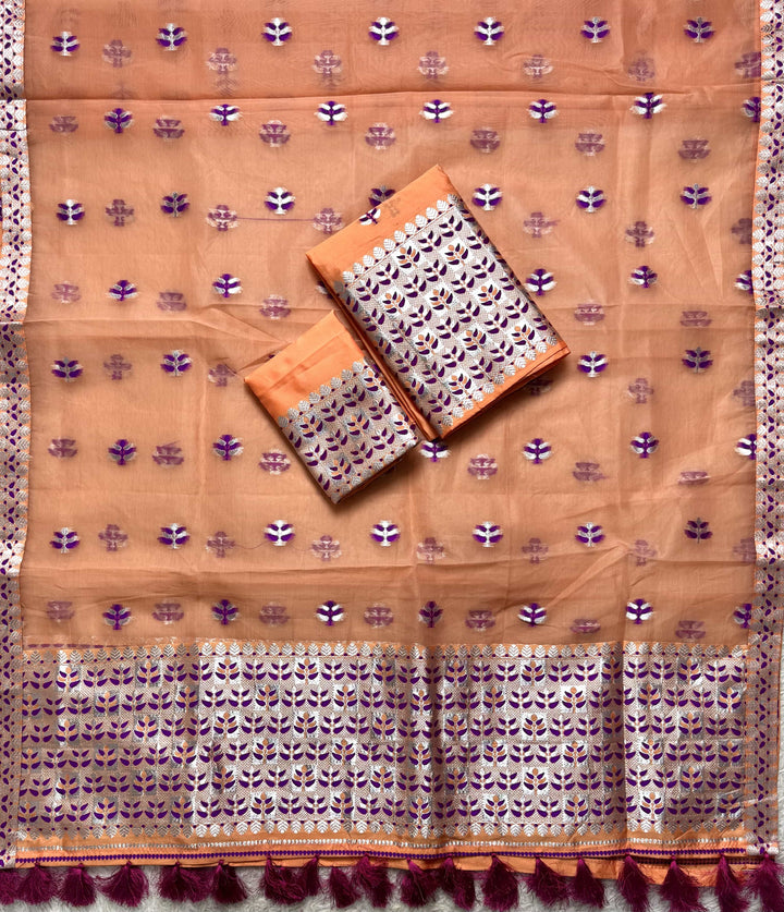 Ready-To-Wear Silver Jari Premium Poly Mekhela Art-Nuni Sador