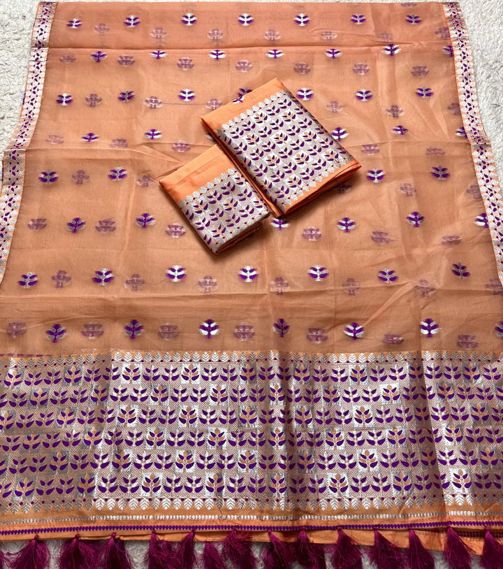 Ready-To-Wear Silver Jari Premium Poly Mekhela Art-Nuni Sador