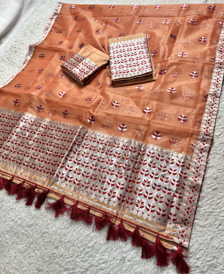 Ready-To-Wear Silver Jari Premium Poly Mekhela Art-Nuni Sador