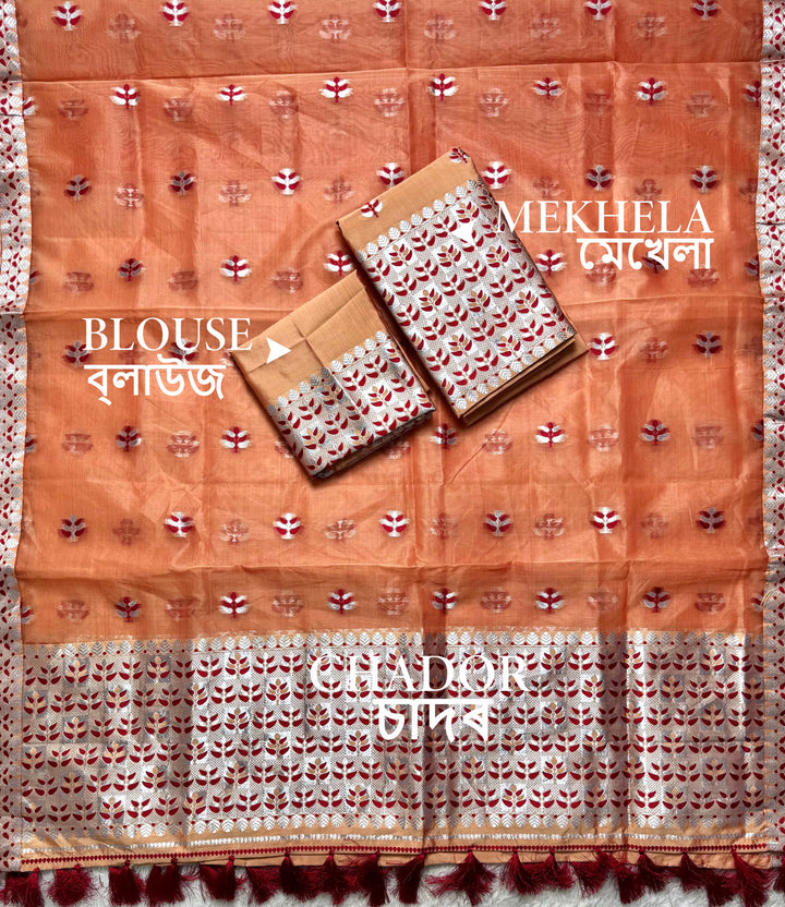 Ready-To-Wear Silver Jari Premium Poly Mekhela Art-Nuni Sador
