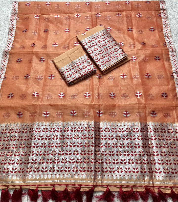 Ready-To-Wear Silver Jari Premium Poly Mekhela Art-Nuni Sador