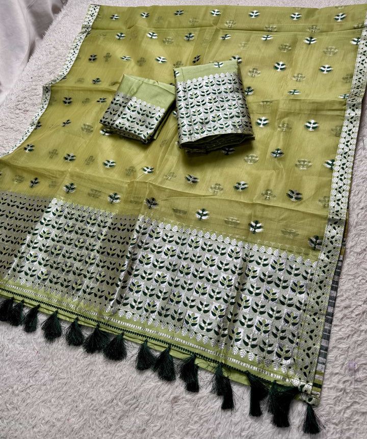 Ready-To-Wear Silver Jari Premium Poly Mekhela Art-Nuni Sador
