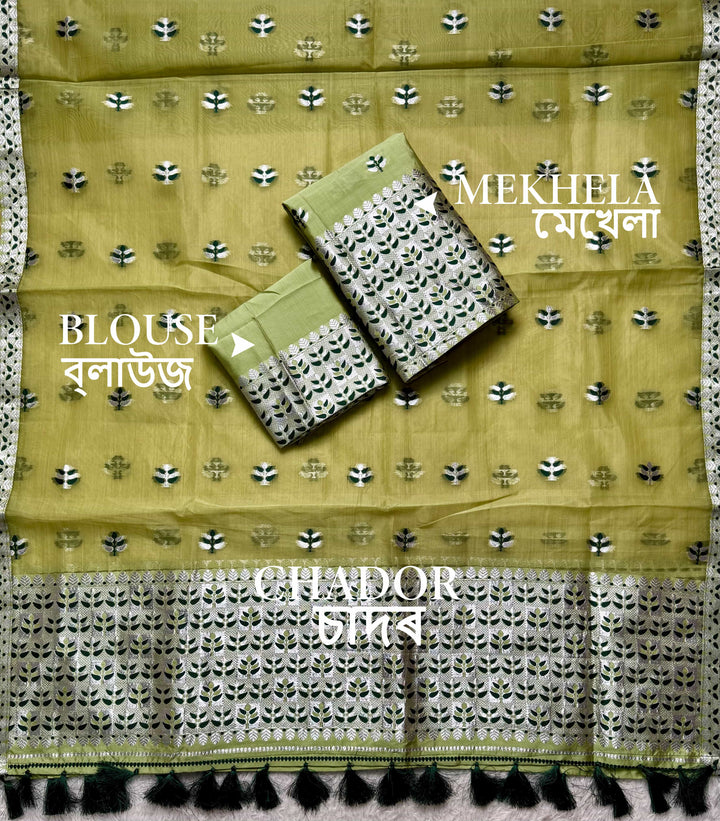 Ready-To-Wear Silver Jari Premium Poly Mekhela Art-Nuni Sador