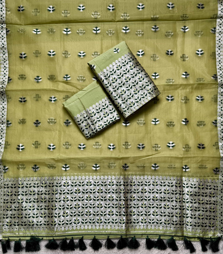 Ready-To-Wear Silver Jari Premium Poly Mekhela Art-Nuni Sador