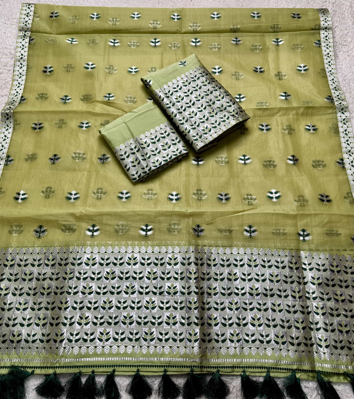 Ready-To-Wear Silver Jari Premium Poly Mekhela Art-Nuni Sador