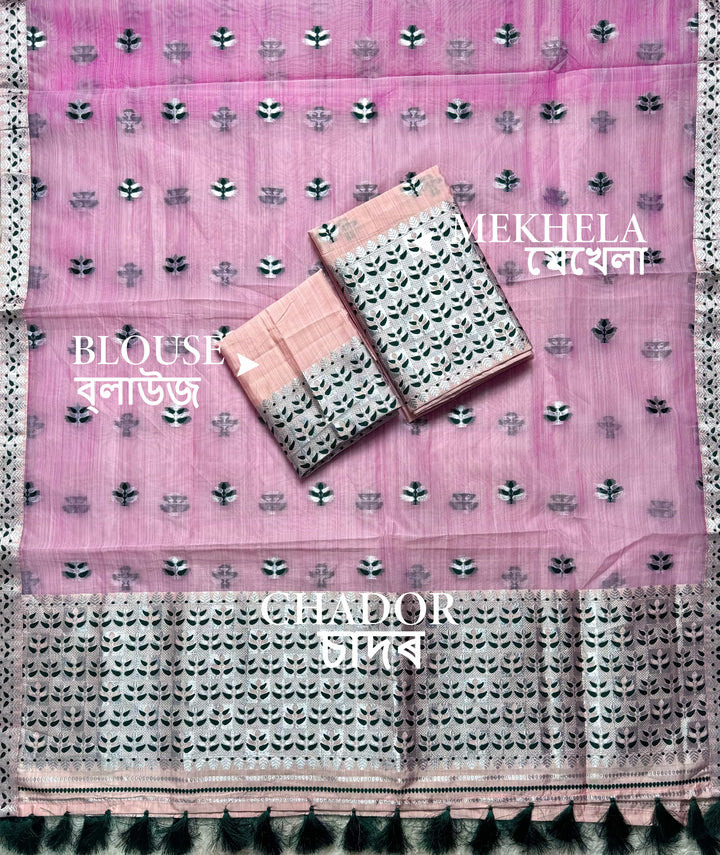 Ready-To-Wear Silver Jari Premium Poly Mekhela Art-Nuni Sador