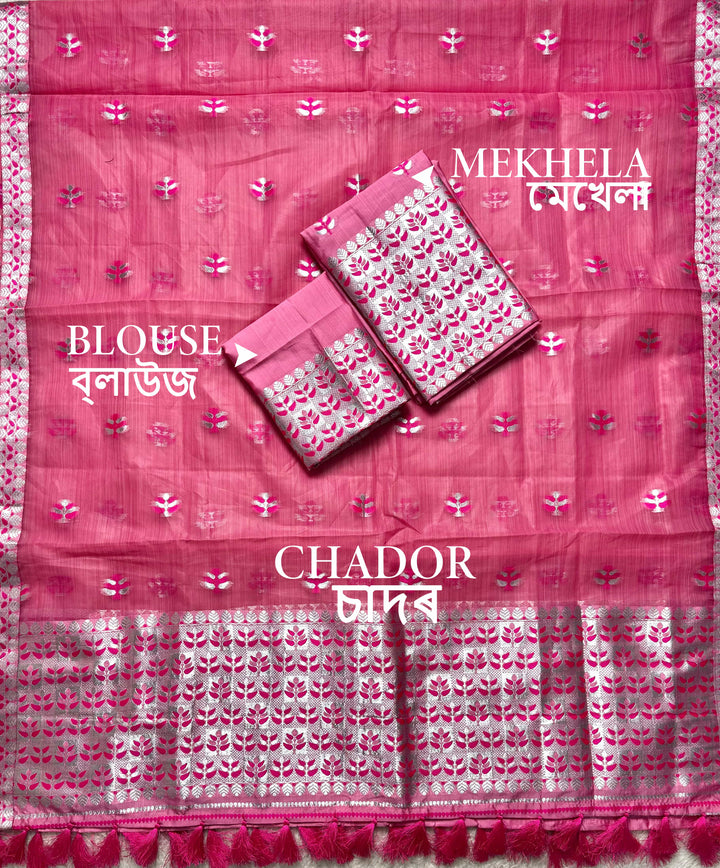 Ready-To-Wear Silver Jari Premium Poly Mekhela Art-Nuni Sador