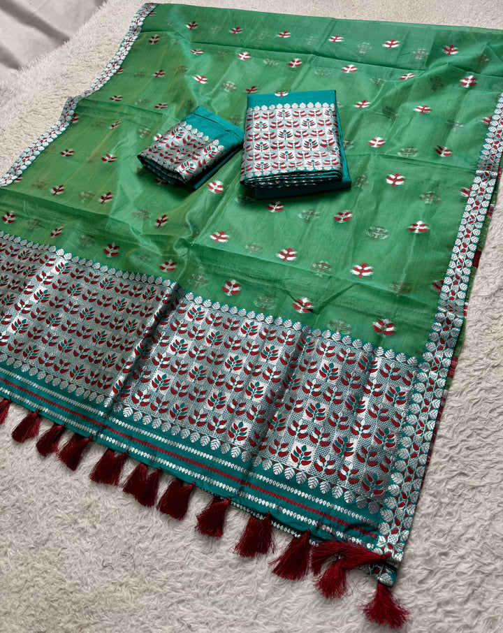 Ready-To-Wear Silver Jari Premium Poly Mekhela Art-Nuni Sador
