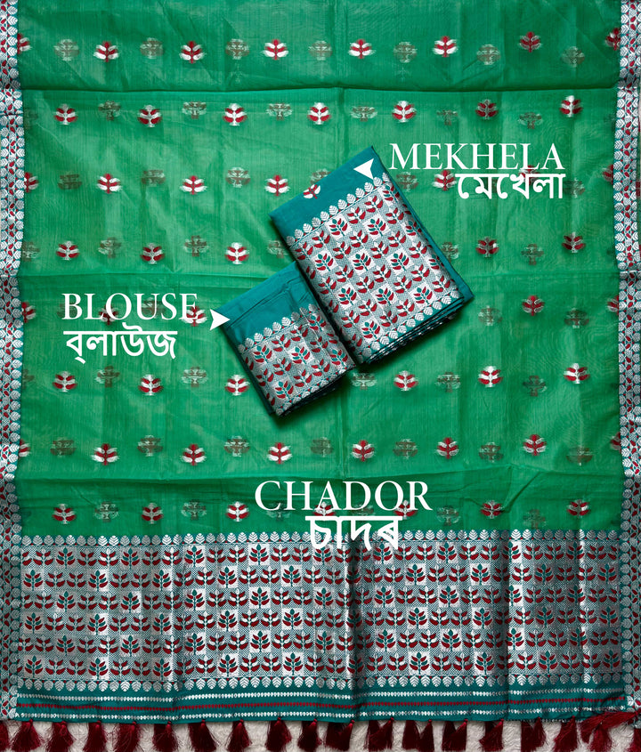 Ready-To-Wear Silver Jari Premium Poly Mekhela Art-Nuni Sador