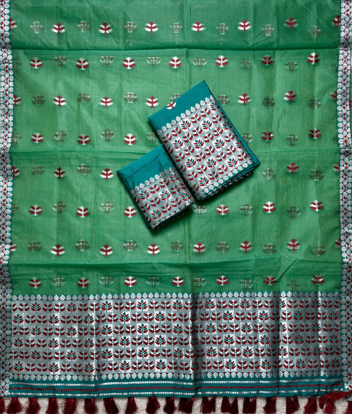 Ready-To-Wear Silver Jari Premium Poly Mekhela Art-Nuni Sador