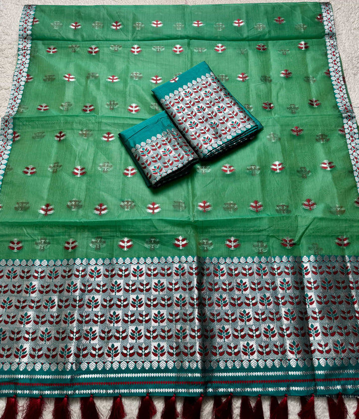 Ready-To-Wear Silver Jari Premium Poly Mekhela Art-Nuni Sador