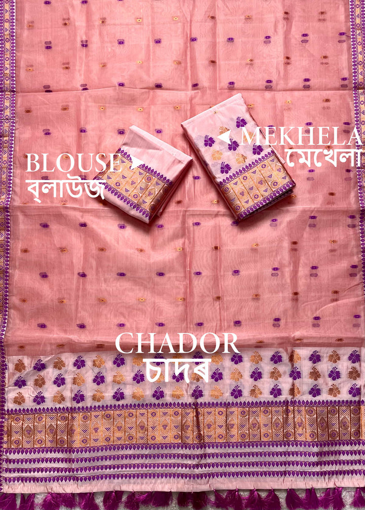 Ready-To-Wear Copper Jari Premium Poly Mekhela Art-Nuni Sador