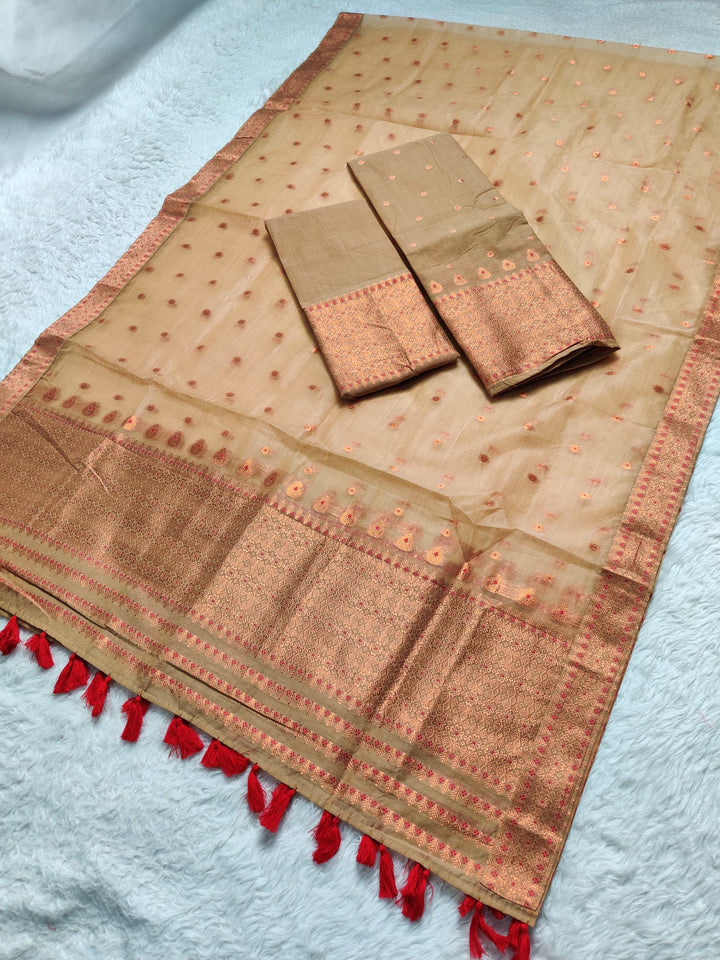 Ready-To-Wear Copper Jari Super Cotton Mekhela Art-Nuni Sador