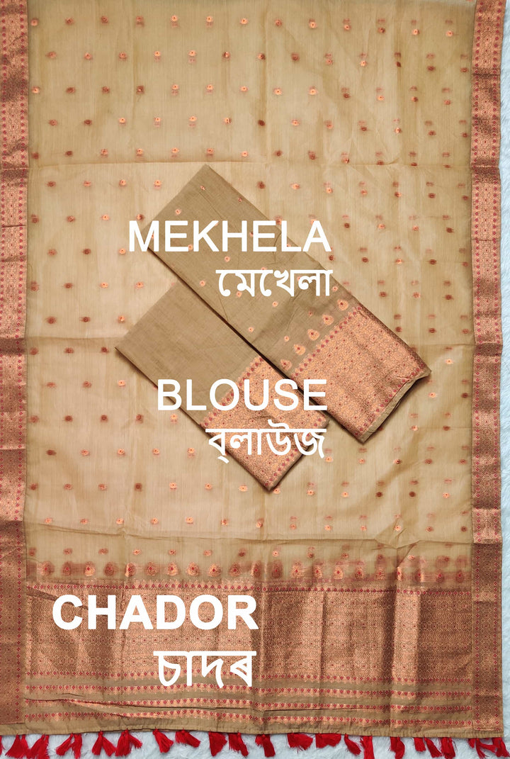 Ready-To-Wear Copper Jari Super Cotton Mekhela Art-Nuni Sador