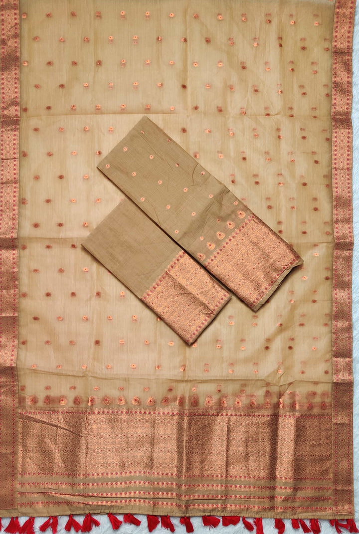 Ready-To-Wear Copper Jari Super Cotton Mekhela Art-Nuni Sador
