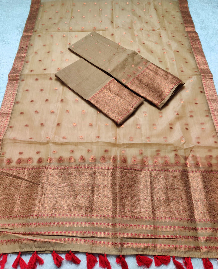 Ready-To-Wear Copper Jari Super Cotton Mekhela Art-Nuni Sador