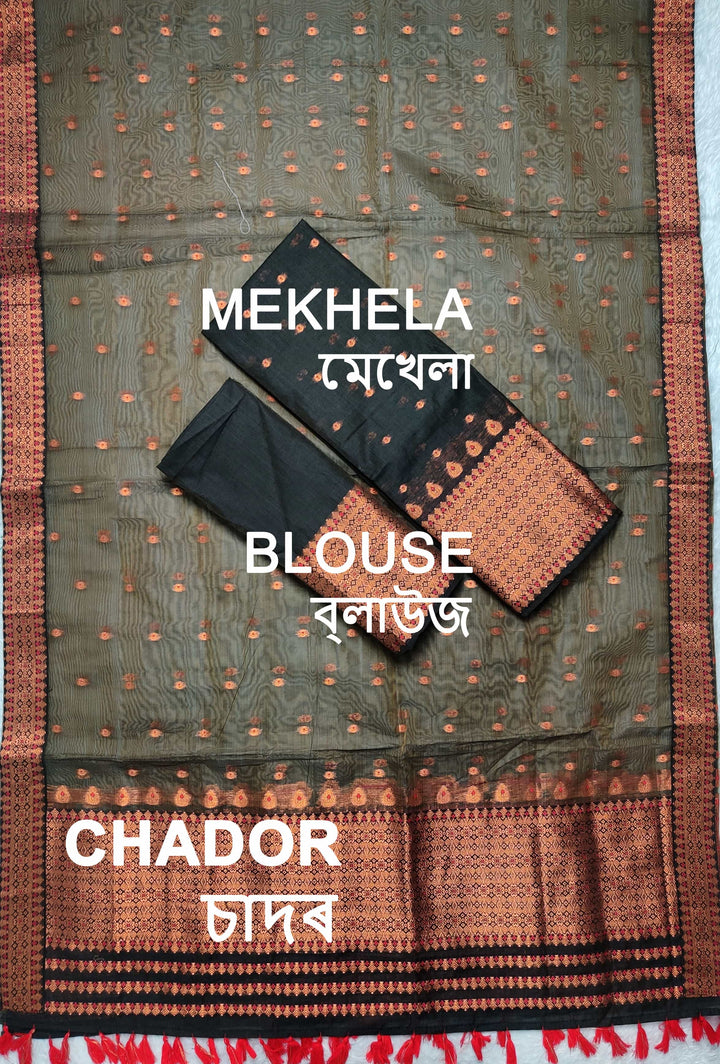 Ready-To-Wear Copper Jari Super Cotton Mekhela Art-Nuni Sador