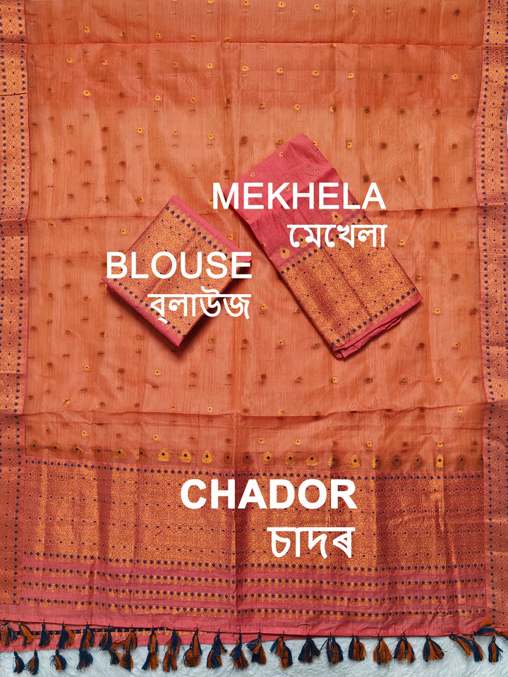 Ready-To-Wear Copper Jari Super Cotton Mekhela Art-Nuni Sador