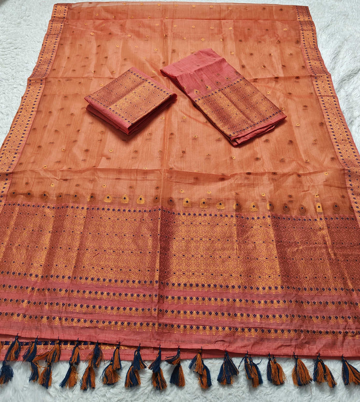Ready-To-Wear Copper Jari Super Cotton Mekhela Art-Nuni Sador