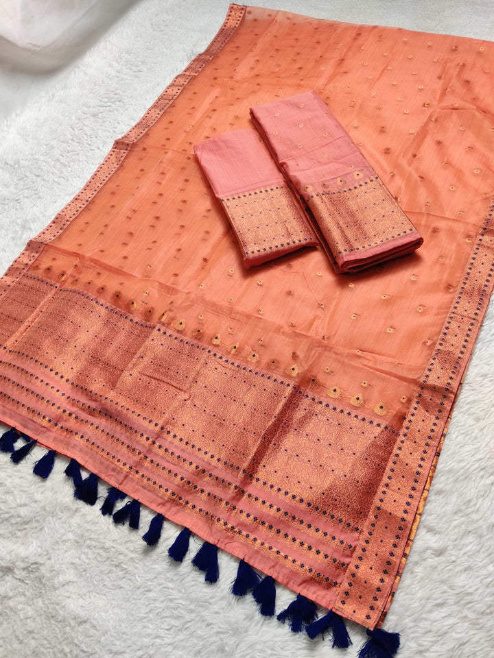 Ready-To-Wear Copper Jari Super Cotton Mekhela Art-Nuni Sador