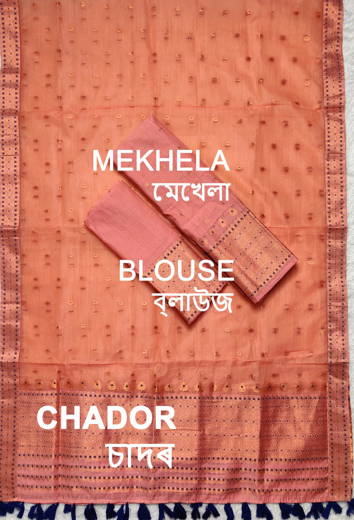 Ready-To-Wear Copper Jari Super Cotton Mekhela Art-Nuni Sador