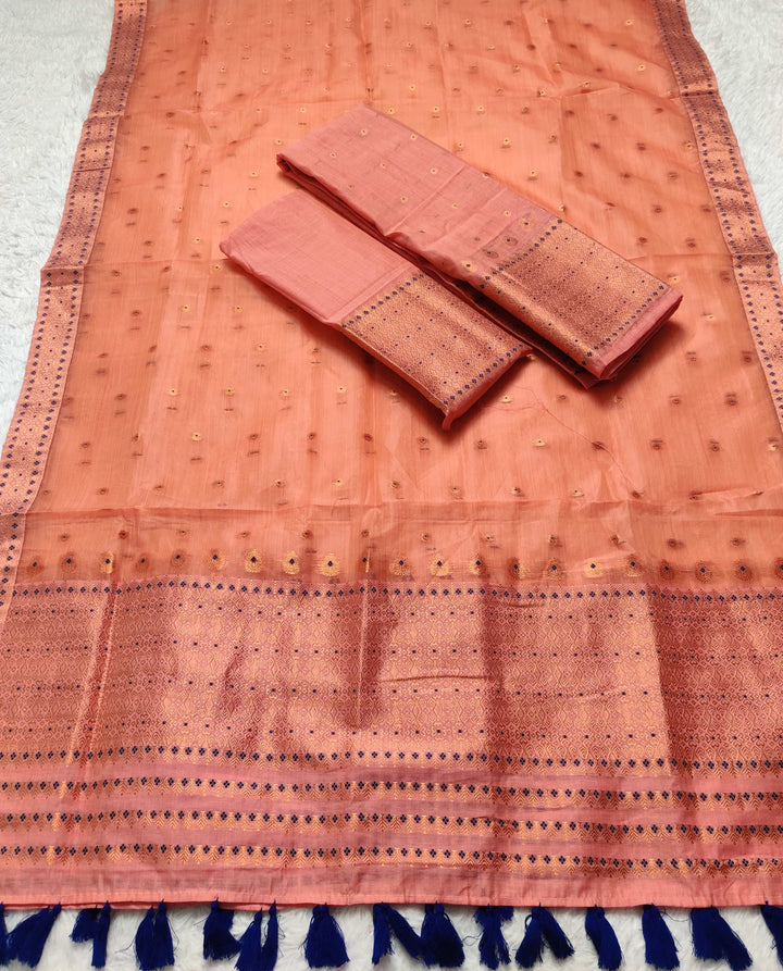 Ready-To-Wear Copper Jari Super Cotton Mekhela Art-Nuni Sador