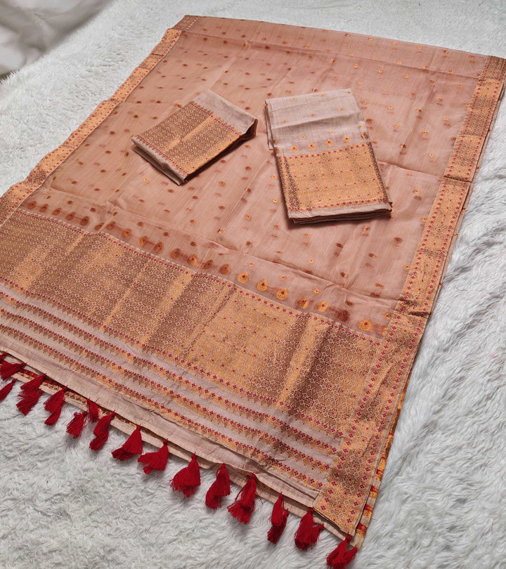Ready-To-Wear Copper Jari Super Cotton Mekhela Art-Nuni Sador