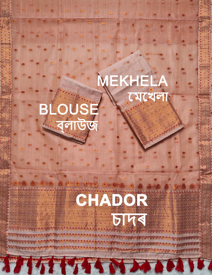 Ready-To-Wear Copper Jari Super Cotton Mekhela Art-Nuni Sador