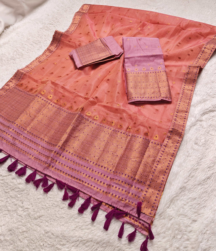 Ready-To-Wear Copper Jari Super Cotton Mekhela Art-Nuni Sador
