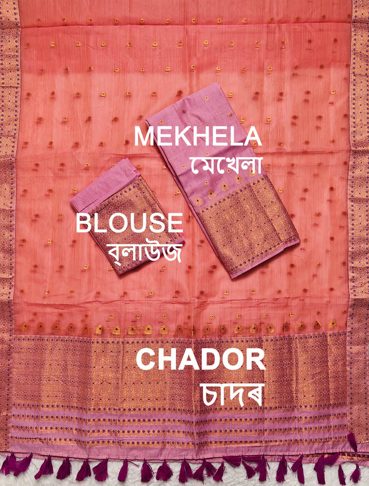 Ready-To-Wear Copper Jari Super Cotton Mekhela Art-Nuni Sador