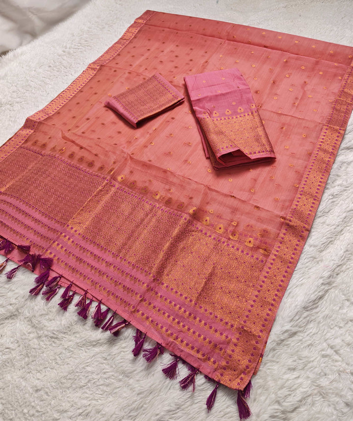 Ready-To-Wear Copper Jari Super Cotton Mekhela Art-Nuni Sador